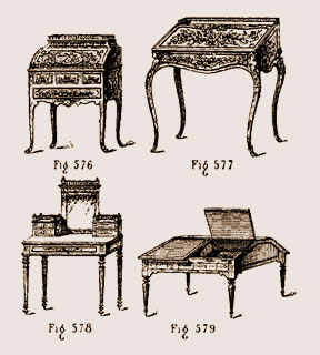 Bureau cylindre, bureau pente, bureau de dame et bureau dos d'ane